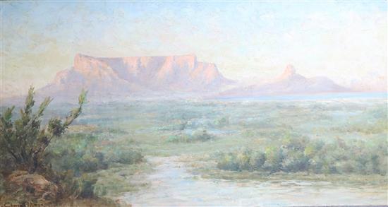 Edward Clark Churchill Mace (1864-1928), oil on canvas, Table Mountain, South Africa, signed, 38 x 70cm